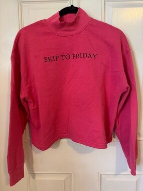 Zara Hot Pink 'Skip To Friday' Mock Neck Sweatshirt